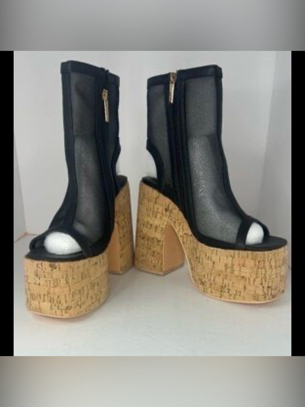 Cape Robbin Dalia platform heels featuring a black mesh peep-toe bootie